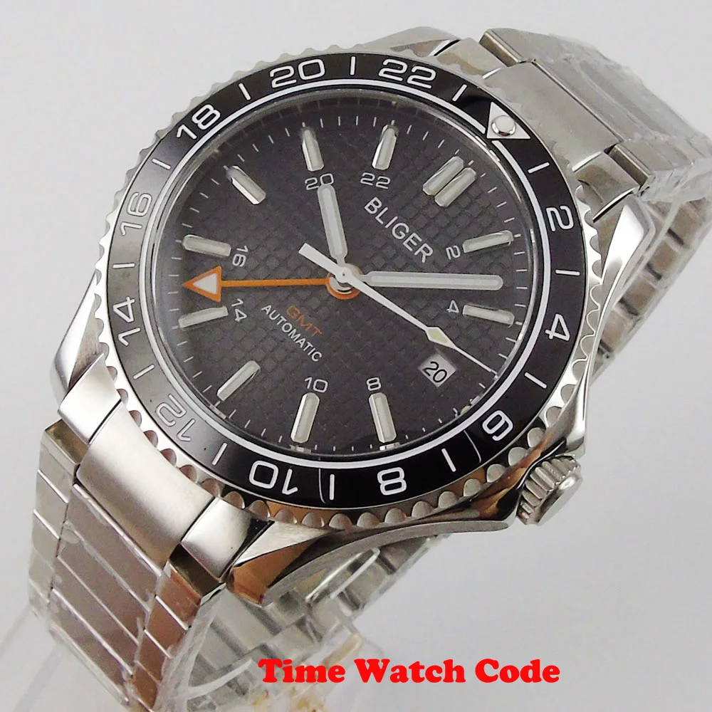 

41mm BLIGER Men's Wristwatch With Automatic GMT Movement Ceramic bezel Date Window Sapphire Glass black dial luminous hands