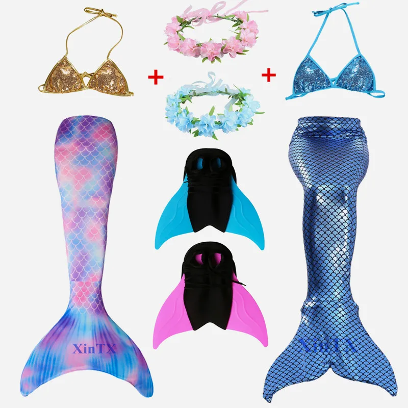 

Adult Kids Mermaid Swimsuit Bikini with Flipper Monofin Bathing Suit Dress for Girls Mermaid Tail Clothing Swimwear Costume