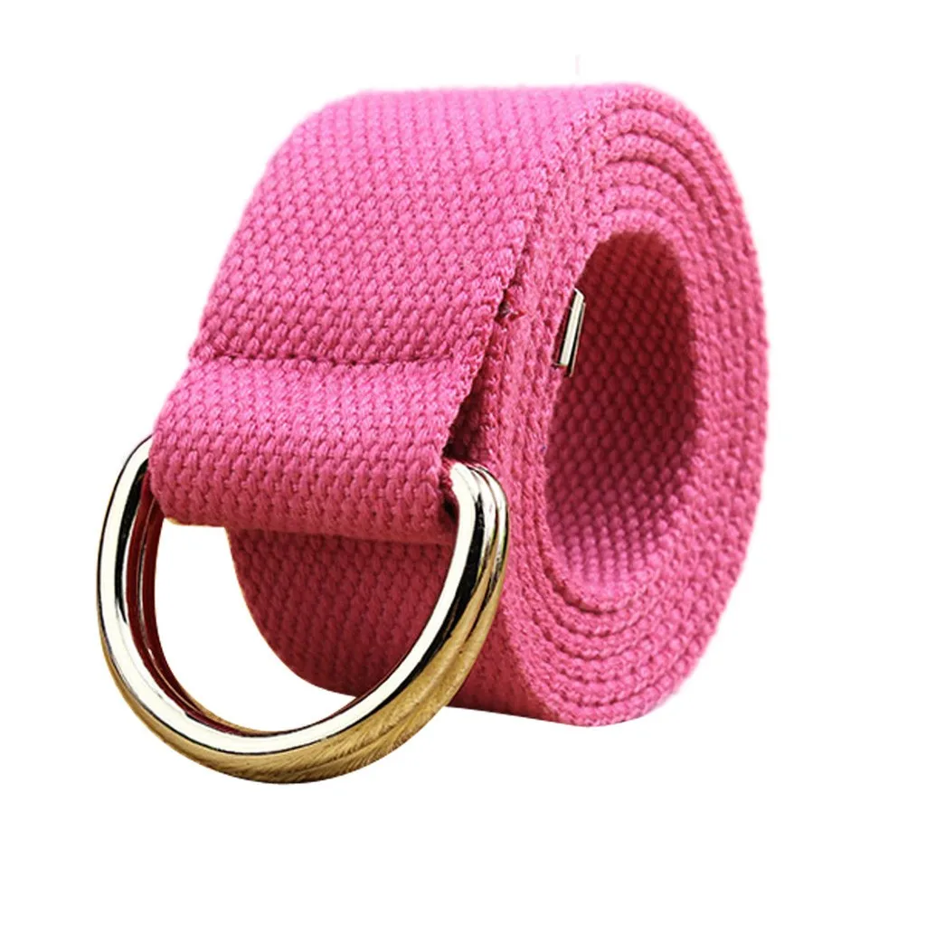 Hot Pink Женский пояс с пряжкой и двойной петлей, повседневный тканевый ремень для мужчин и женщин, однотонный пояс для любителей студентов, высокое качество#401016 - Цвет: Hot Pink