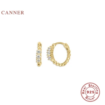 

CANNER Ins Round Beads Earrings For Women Real 925 Sterling Silver Earrings Hoops Zircon Diamond Korean Gold Jewelry Pendientes