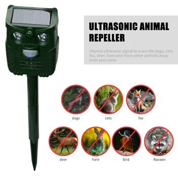

Ultrasonic Animal Repeller Waterproof Mice Repellerwith Solar Powered Flashing Lights Garden Yard Repellent Bird Racoon Fox