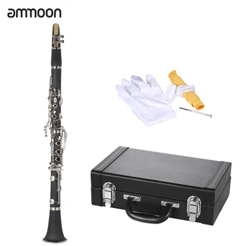 

ammoon ABS Clarinet Bb Cupronickel Plated Nickel 17 Key with Cork Grease Cleaning Cloth Gloves Screwdriver Woodwind Instrument