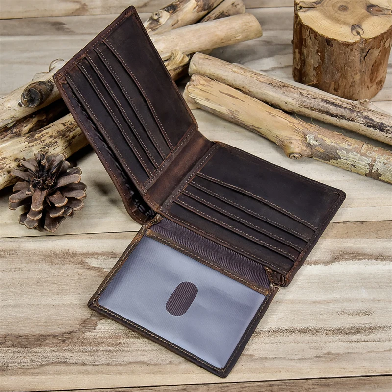 Newsbirds men wallet genuine leather soft short purse crazy horse leather male wallets vintage card holders for men hot