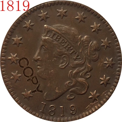 1819 США 1816-1834 Matron Head большой цент, копия монеты - Цвет: 1819