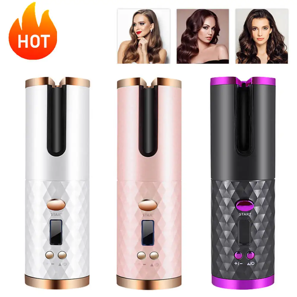 

Cordless Automatic Hair Curler USB Rechargeable Ceramic Heating Magic Stick Curling Iron Professional LCD Display Curly Machine