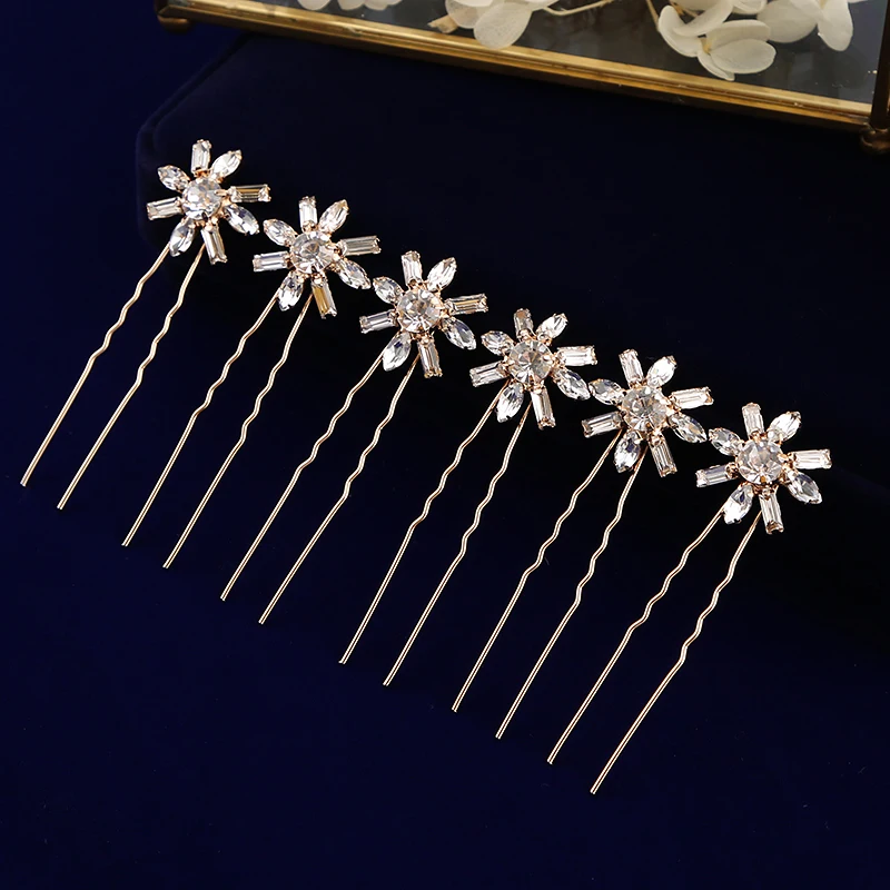 6PiecesCuteRhinestoneWeddingHairClipsBridalHairPinsCrystal