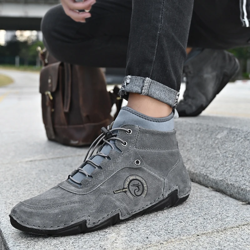 Winter Snow Boots Men Boots Genuine Leather Soft Sole Ankle Outdoor