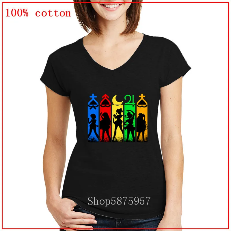 Choose Your Sailor Venues Mars Mercury Anime Tees Cartoon SAILOR JUPITER Print 100% Cotton V Neck Women Tee | Женская одежда