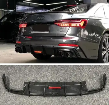 

REAL CARBON FIBER REAR BUMPER TRUNK LIP SPOILER DIFFUSER For Audi A6 S6 SILEN C8 2019 2020 2021 (with lamp)