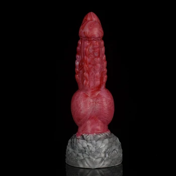 FAAK New Dragon Dildo Gory Meat Color Large Knot Dog Penis Curve Silicone Anal Plug G-spot Stimulate Femal Masturbator Sex Toy 4