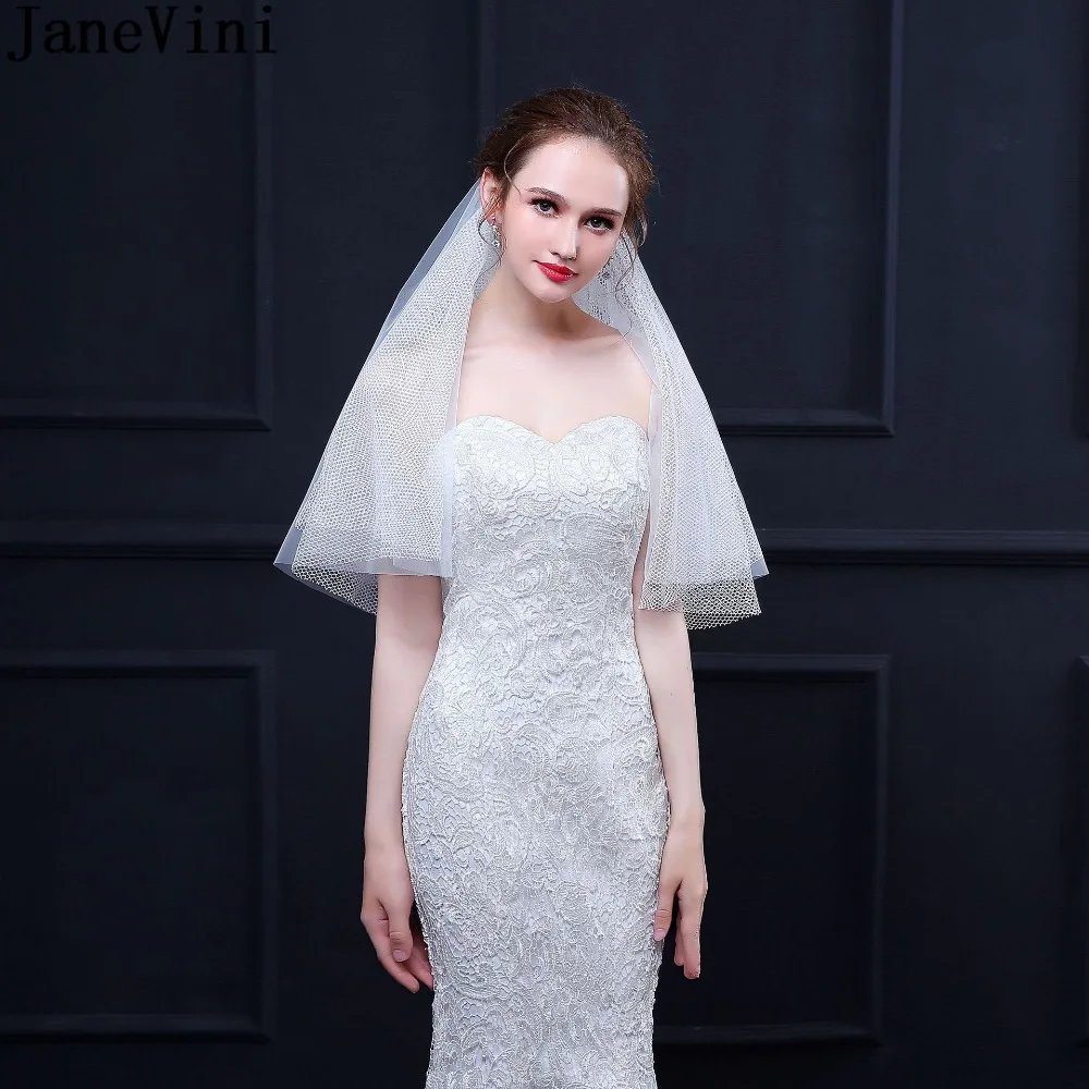 JaneVini, модная короткая свадебная фата цвета слоновой кости, 2 слоя, свадебная вуаль с расческой, Тюлевая вуаль для невесты, лицевая вуаль для невесты