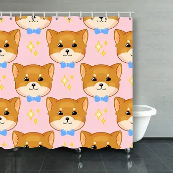 

Childish Seamless Pattern Cute siba Inu Backgrounds Textures Adorable Backgrounds Textures Shower Curtain Polyester Fabric