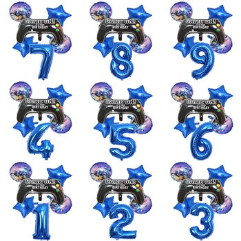 

6pcs/set Fortnite e-sports carnival game party blue child birthday digital aluminum film decoration balloon game handle 32 inch