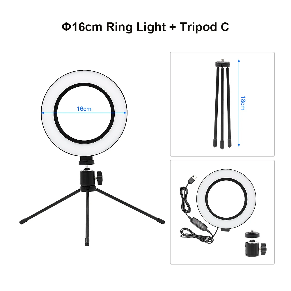 16 см/21 см Dimmable USB светодиодный Selfie кольцо свет камера телефон кольцо лампа с настольные штативы подставка для макияжа видео для студий с