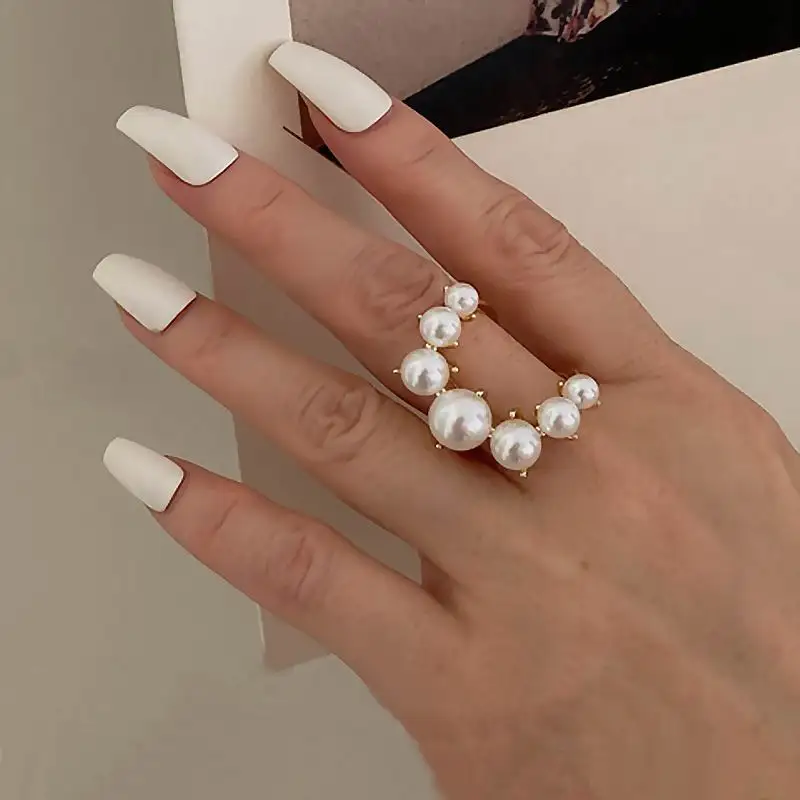 Fashion Big Geometric Pearl Paved Rings For Women 2021 New Jewelry Personality Statement