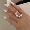 Fashion Big Geometric Pearl Paved Rings For Women 2022 New Jewelry Personality Statement Open Ring Adjustable Bijoux ► Photo 1/6