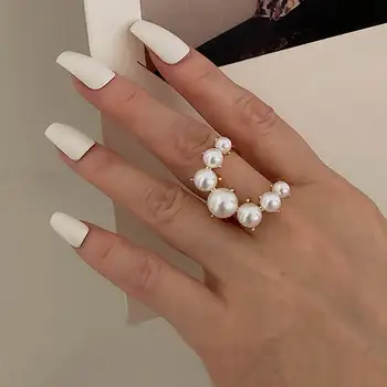 

Fashion Big Geometric Pearl Paved Rings For Women 2020 New Jewelry Personality Statement Open Ring Adjustable Bijoux