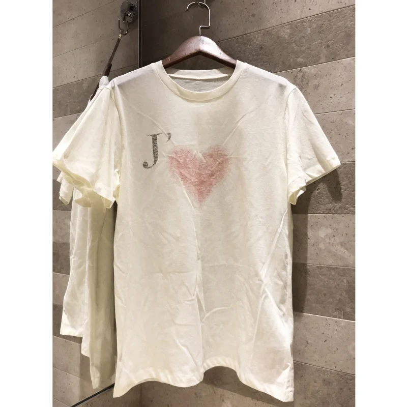 

Cotton Linen Pink love print short-sleeved T-shirt women's quality fashion Leisure Comfortable top Back letter printing T-shirt