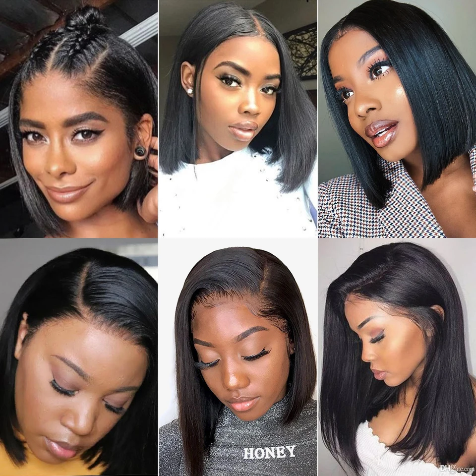  4x4 Remy Bob Short Closure Wigs Glueless For Black Women Lace Closure Human Hair Wig Straight Brazi