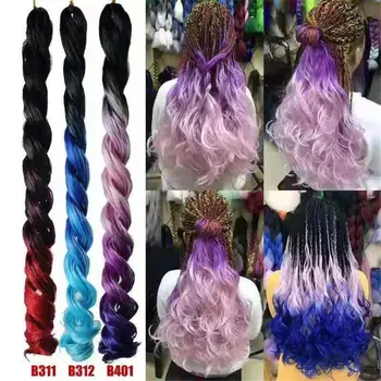 

YunRong Long Wavy Crochet Braiding Hair Extensions Wave 110g High Temperature Fiber 24 Inch Synthetic Braids Hair Bundles