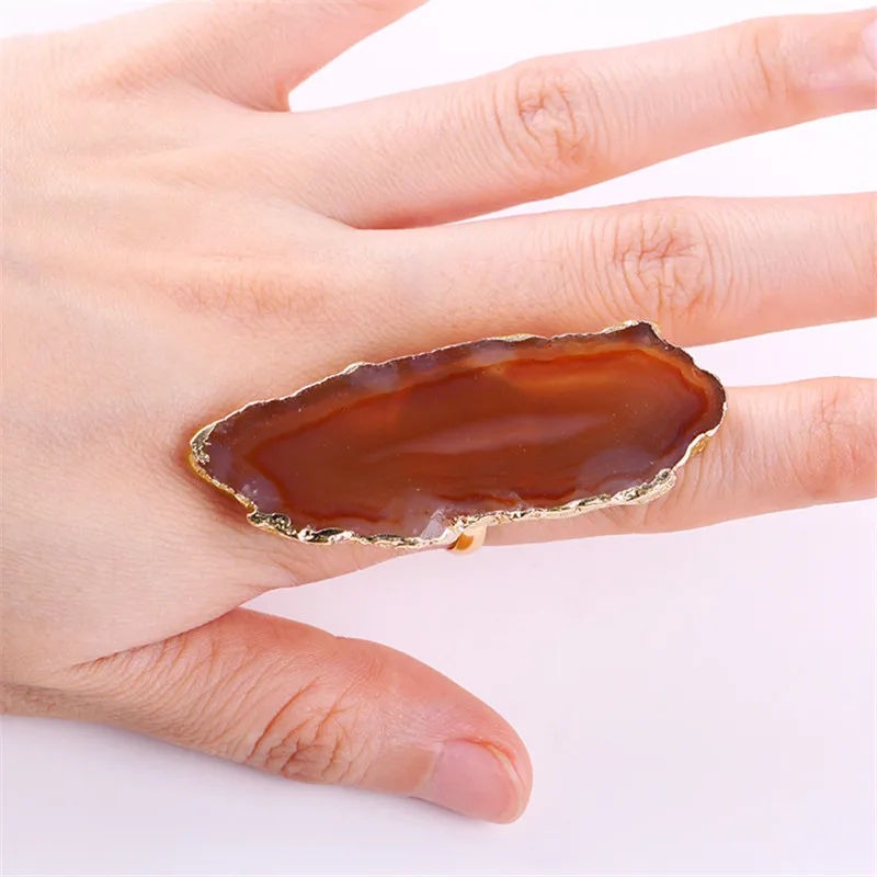 1 шт. кольцо с кулон Agates Druzy Агаты кольцо для женщин натуральный разрез кольцо с палитрой Сердолик боковое открытие Золотое кольцо для агатов аксессуары - Цвет основного камня: Коричневый