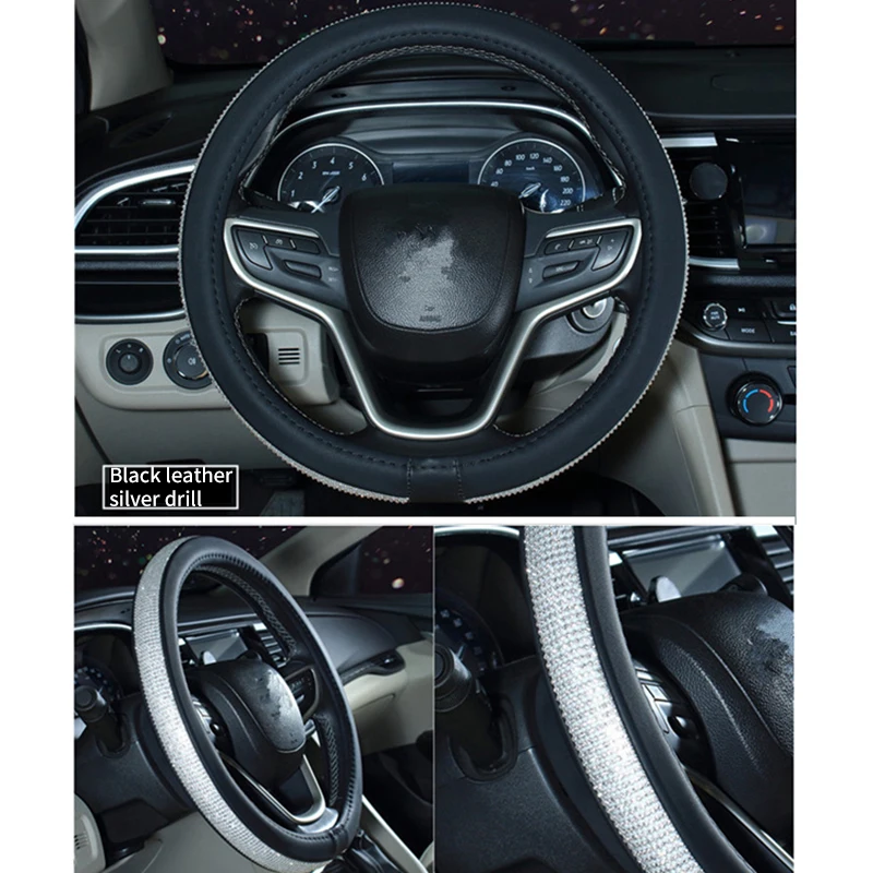 black sliver diamond 38 см шикарные роскошные кристаллы алмаза крышка рулевого колеса автомобиля с ПУ кожа горный хрусталь покрытые крышки рулевого колеса - Название цвета: black sliver diamond