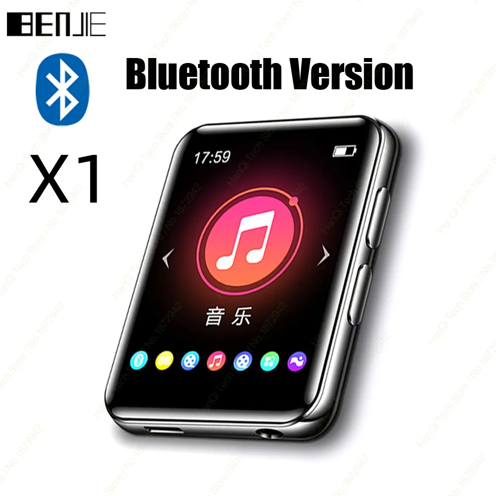 BENJIE X1 полный сенсорный экран Bluetooth MP4 MP3-плеер Портативный аудио музыкальный плеер со встроенным динамиком fm-радио, рекордер, электронная книга - Цвет: Black With Bluetooth