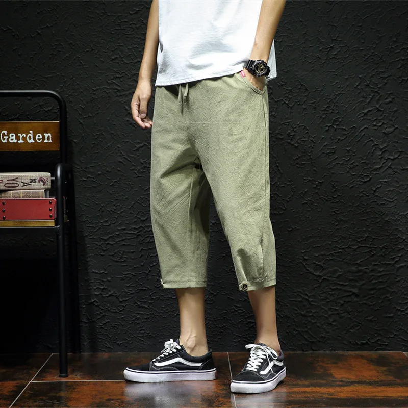 

2019 Summer Loose-Fit Thin Chinese-style Cotton Linen Men's Large Size Wide-Leg Casual Pants Harem Cotton Linen Capri Pants