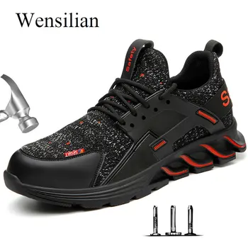 

Men's Steel Toe Cap Safety Shoes Men Outdoor Anti-slip Steel Puncture Proof Construction Boots Work Shoes