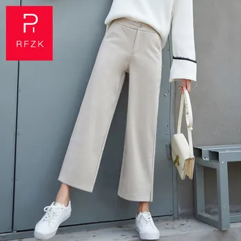 

Rfzk Women Pants 2020 New Spring Soft Waxy High-Waist Cashmere Knitted Pants Female Pure Color Wide Leg Casual Straight Pants