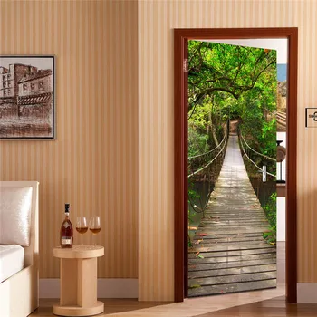 

3D Door Home Decor Sticker Self Adhesive Decal Forest Wooden Bridge Picture Print Waterproof Environmental Protection Art Poster