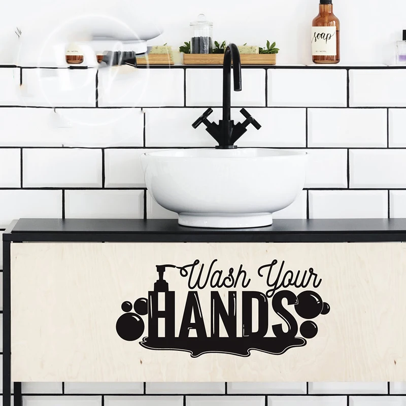 Wash Your Hands Window Wall Sticker Bathroom Restroom Sink Bubbles Soap Pump Wash Your Hand Wall Decal Toilet Vinyl Decor (1)