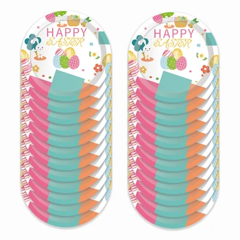 

7inch Happy Easter Theme Disposable Plates Party Decorations Colorful Eggs Disposable Tableware Easter Bunny Party Favors