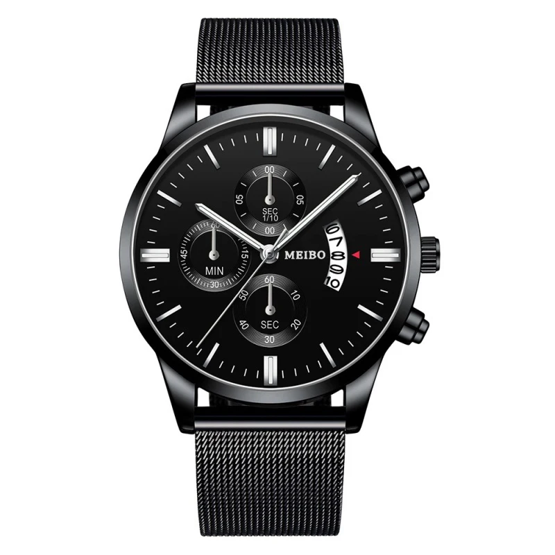 Black silver Мужские часы брендовые Роскошные Мужские кварцевые часы с вечным календарем черные мужские модные часы Relogio Masculino - Цвет: Black silver