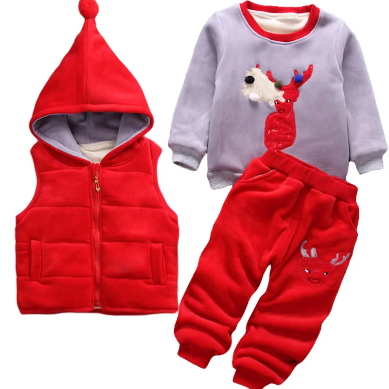 Для детей Одежда для мальчиков и девочек, комплекты для малышей, детей, зимняя шерстяной жилет; платье для девочек; куртки и пальто, теплые плотные Штаны спортивные костюмы детские комплекты одежды - Цвет: XS190-Red