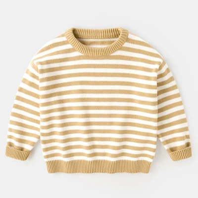 Вязаные свитера для детей от 2 до 8 лет осенне-зимние пуловеры с круглым вырезом, хлопковая детская одежда повседневная одежда для мальчиков и девочек, свитер - Цвет: yellow stripe