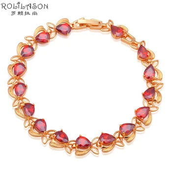 

ROLILASON Brand design luxury bracelet for women Gold Tone Zirconia Crystal Bracelets Health Fashion jewelry TB288