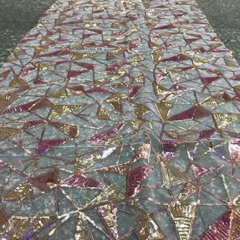 

PINK/GOLD 2020 high quality French Nigerian sequins net lace,African tulle mesh sequence lace fabric for party dress 5yards/lot