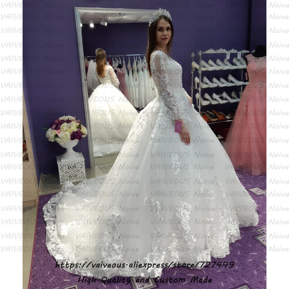 Vestido Novia/ Свадебные платья на завязке с открытой спиной и длинными рукавами, романтичное кружевное бальное платье, свадебное платье с блестками, платья для невесты