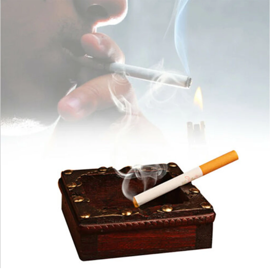 Vintage Wood Ashtray Cigarette Cigar  Wooden Case Handmade Gifts B