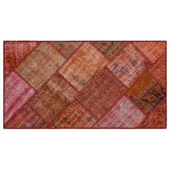 

Handmade Red Vintage Overdyed Patchwork Area Rug 082x151 Cm-2'8''X4'11''