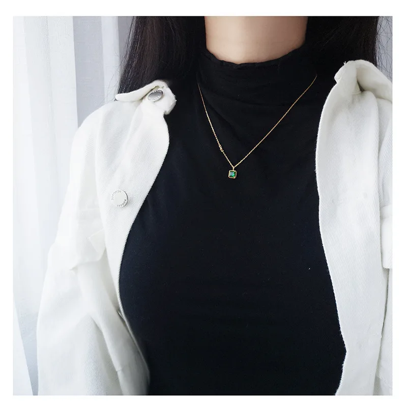 

Created Emeral Pendant Necklace for Woman Solid Sterling 925 Silver Fine Jewelry Best Friend's Gift