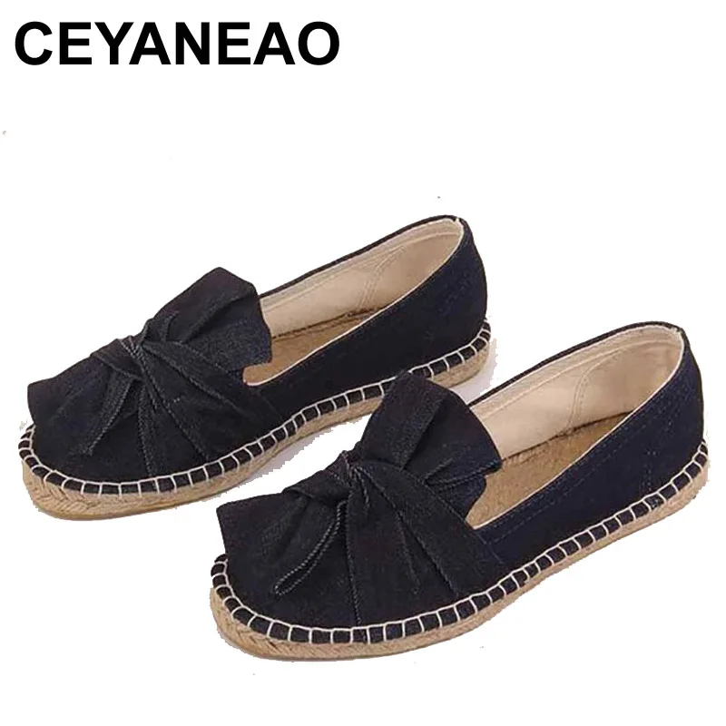 CEYANEAOFashion/Повседневные эспадрильи в этническом стиле Джинсовые туфли с бантом на