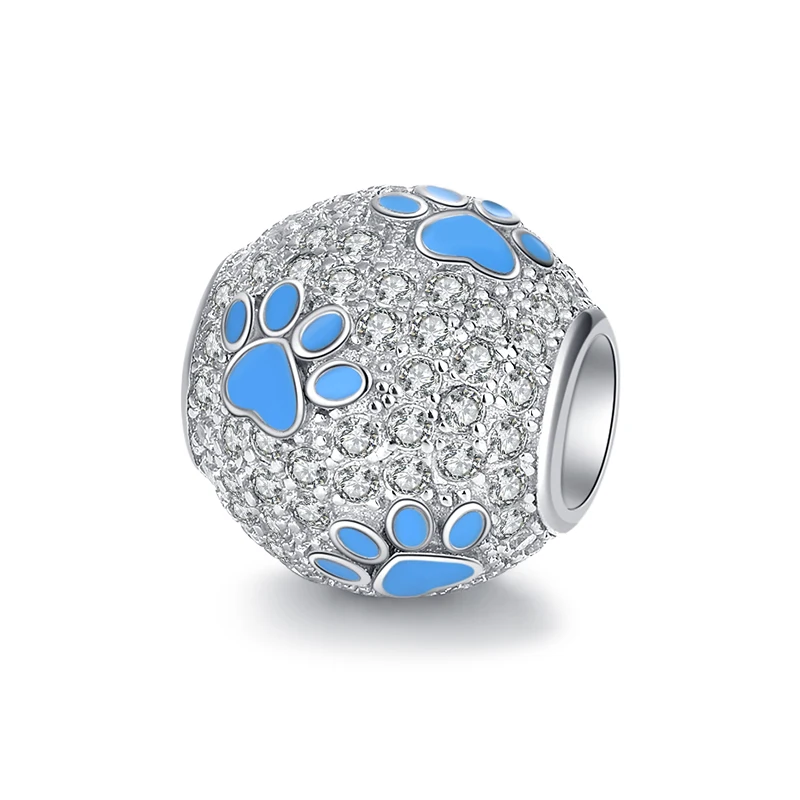 Браслет Strollgirl Fit Pandora из стерлингового серебра 925 пробы, полностью прозрачный камень, шарм, синяя эмаль, собачья лапа, круглые бусины для женщин, сделай сам, ювелирное изделие