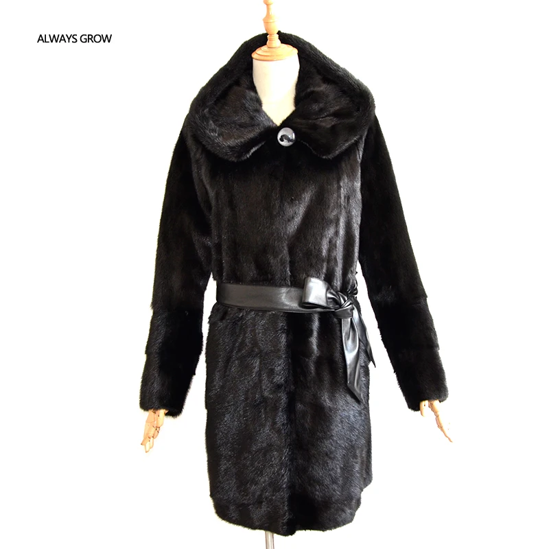 Женское длинное пальто из меха норки с капюшоном длина 90 см Рукав можно