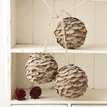 

Rustic Christmas Tree Ornaments Navidad Pine Cones Hand Made Balls Pendant Wedding Xmas Tree Decorations Home Decor Accessories