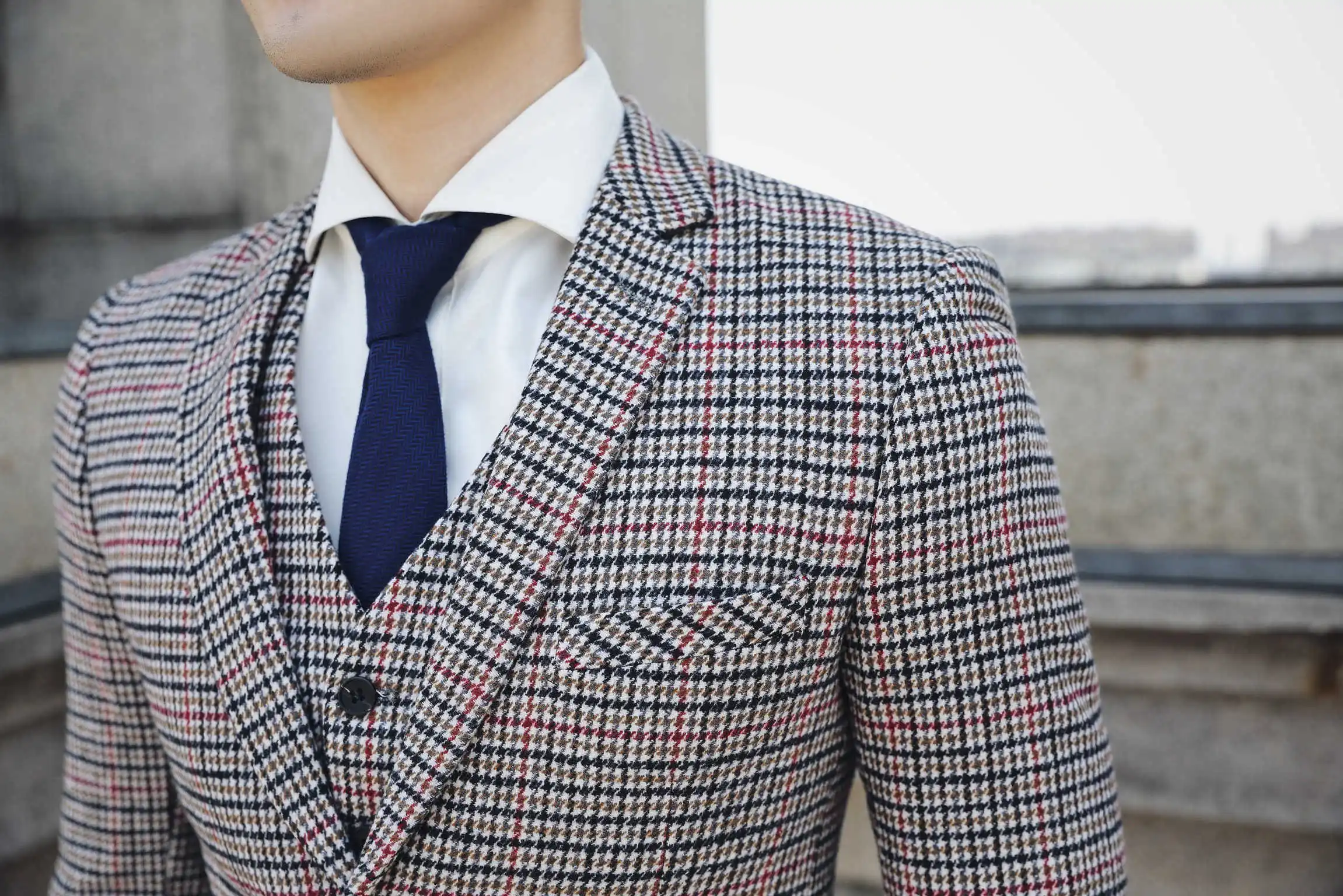 New British Retro Fine Lattice Slim Men's Suit Suit Fashion Men's Self-cultivation Business Casual Gentleman Groom Suit