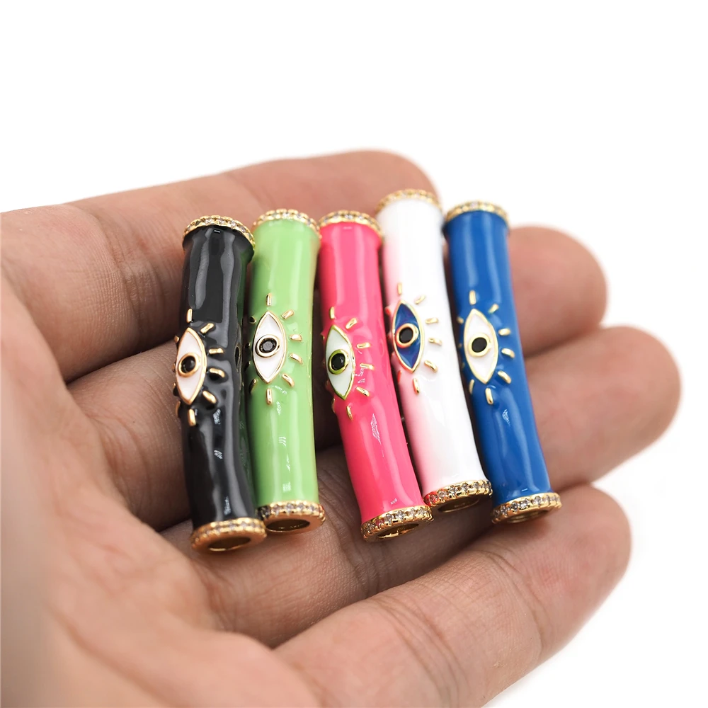 Fashion Enamel Long Evil Eyeball Classic DIY Tube Necklace Bracelet Elbow Bead Metal Brass Bead Handmade Supplies