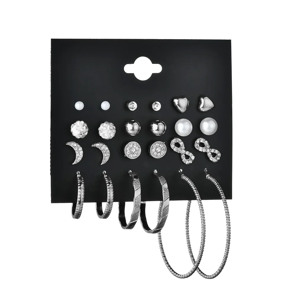 

Europe and America Temperament New 12 Pairs of Stars Moon Small 8 Word Earrings Ear Ring Combination Set Ornament