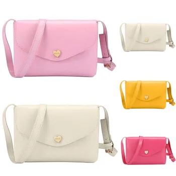 

New Solid Handbag Torebka Women Messenger Sling Bags Flip Small Square Hand Bag Peach Heart One Shoulder Slant Bag Bolsa #C12